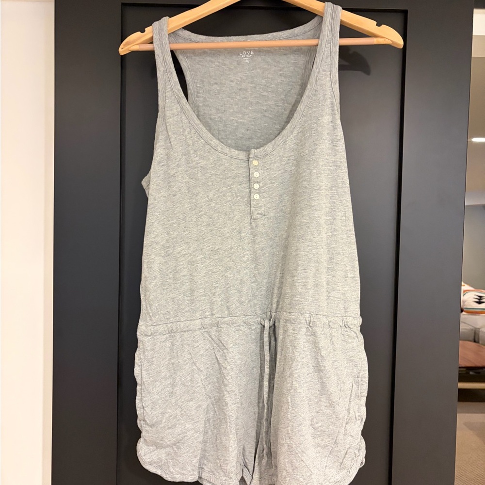 GAP Light Gray Tank Top Romper with Buttons and Pockets - M